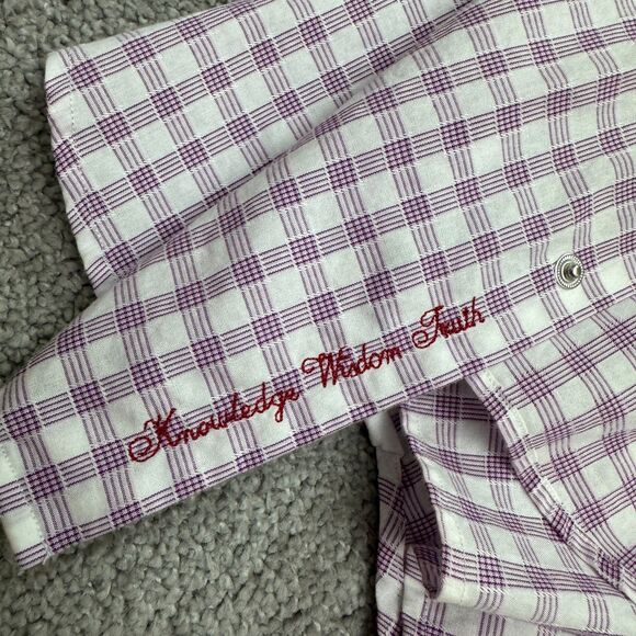 Robert Graham Button Down Shirt Men 16 Large Purple White Check Cotton Flip Cuff - Picture 8 of 16
